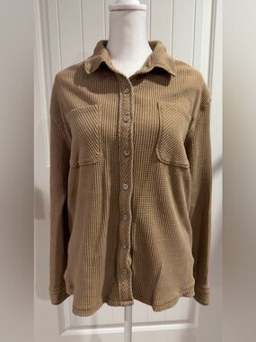 C&C California Waffle Knit Shacket Womens M Brown Button Front Jacket Shirt